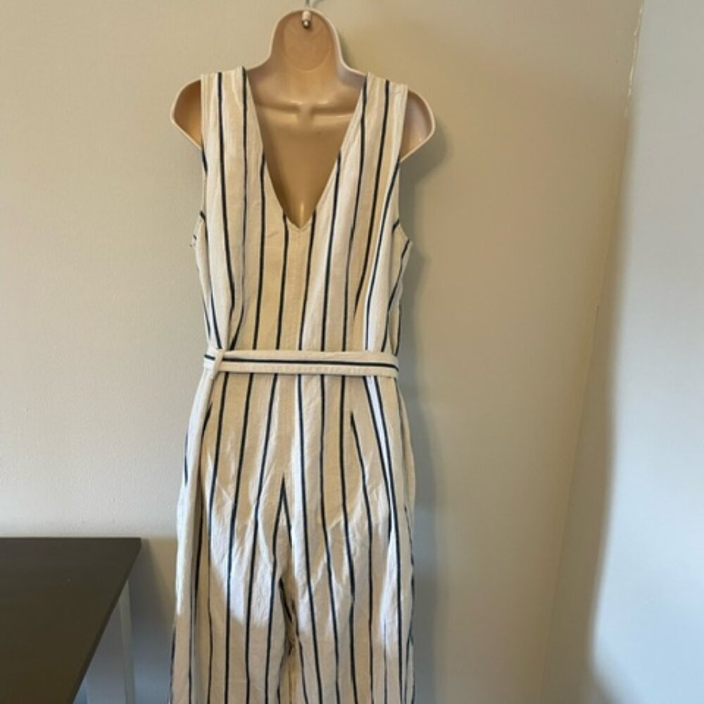 Madewell Coverall Button Jumpsuit blue off-White Striped Size XL - Picture 3 of 7